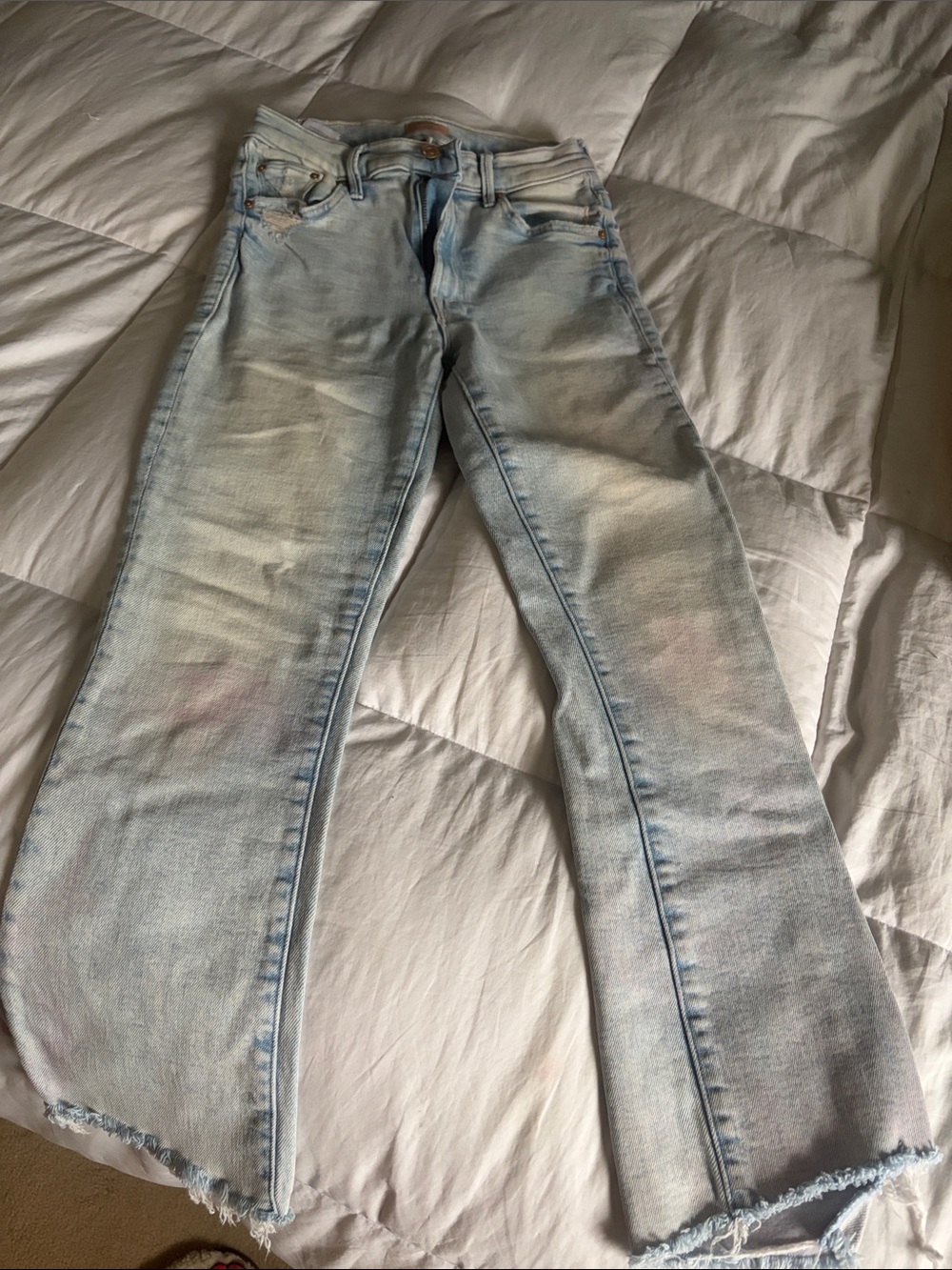 MOTHER Light Blue Flare Jeans with Frayed Hem